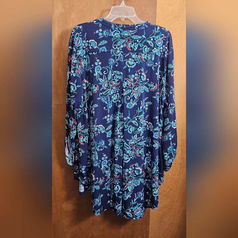 Chicos womens Floral V neck Tunic Blouse Top shirt 22 24w 3x 3xl Navy blue - Picture 6 of 9